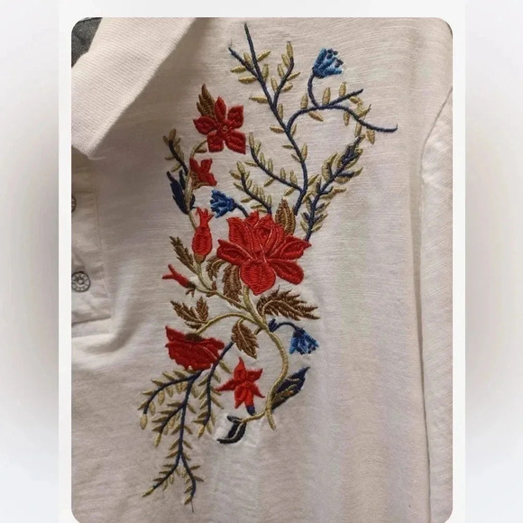 Free Planet Floral Polo Short Sleeve  Too Size Large - Picture 6 of 9